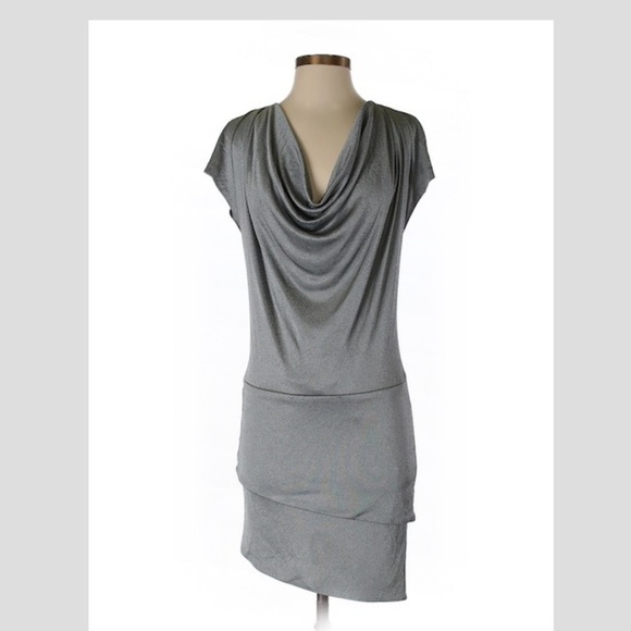 XS Grey Bodycon Cowl Neck Asymmetrical Hem Dress - Picture 1 of 7